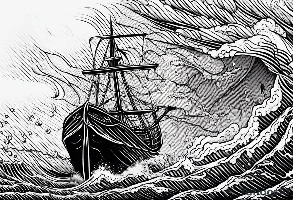 god, stormy sea, full length tattoo idea