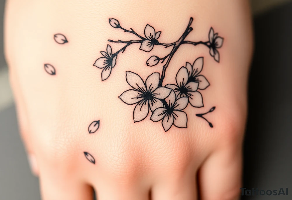 delicate cherry blossoms swirling in spring breeze with petals tattoo idea