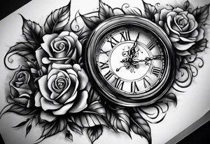 Dessine moi un tatouage noir et blanc pour l'épaule d'un homme.Il représente une horloge/sablier ou des chiffres tombent de l'horloge dans le fond du Sablier tattoo idea