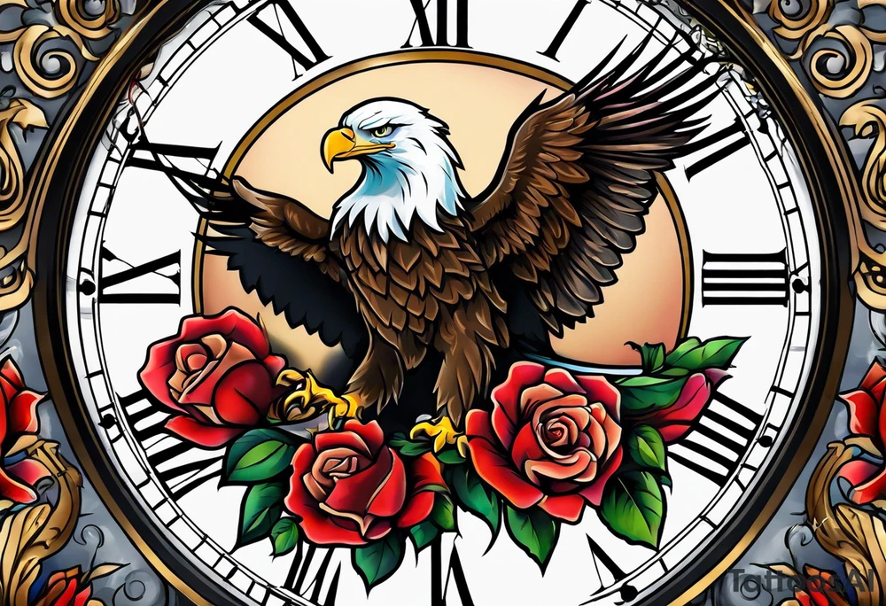 eagle, rose, clock , love tattoo idea