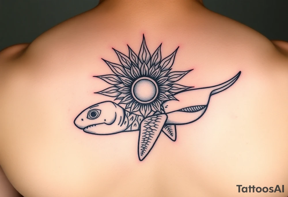 Polynesian sun turtle shark manta fish hook tattoo idea