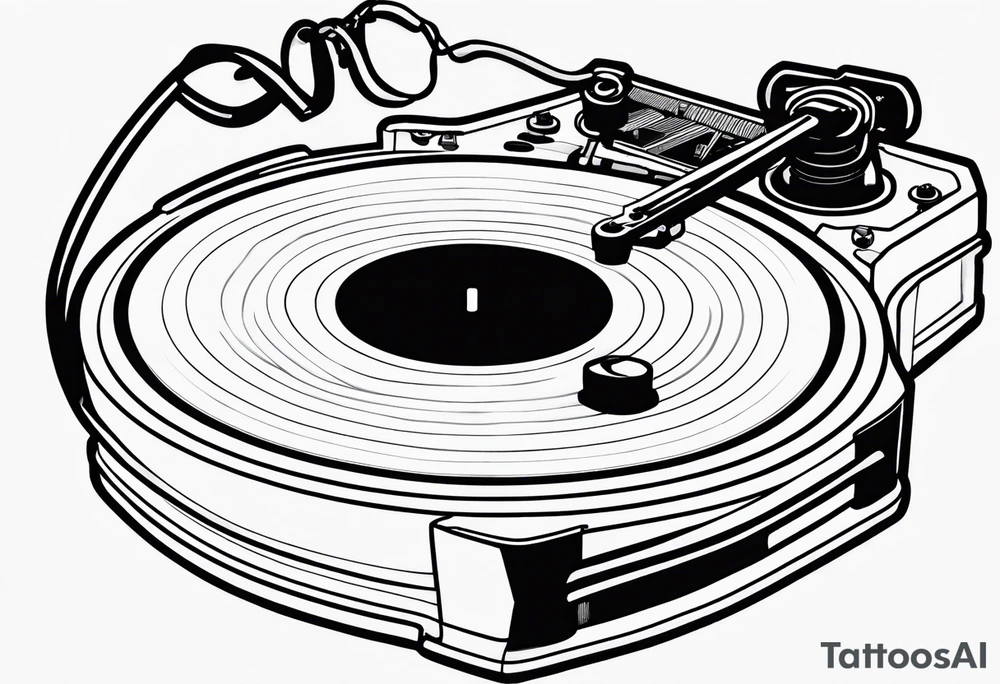 A recordplayer fineline minimalistic in one line 2D outline tattoo idea