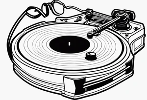 A recordplayer fineline minimalistic in one line 2D outline tattoo idea