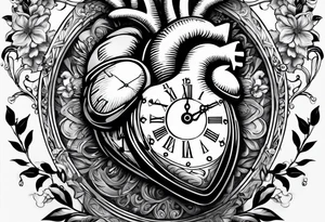 Anatomical heart with clock tattoo idea