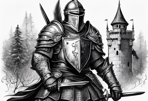 knight with heavy armor with less detail tattoo idea