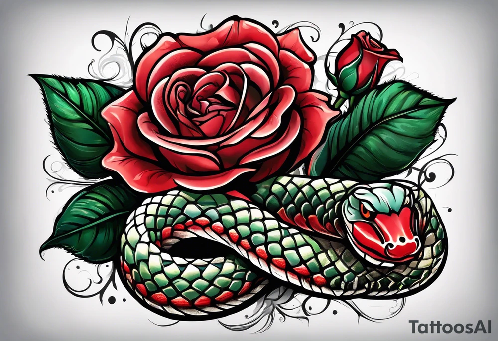 rose from which the head of a snake looks tattoo idea
