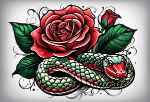 rose from which the head of a snake looks tattoo idea