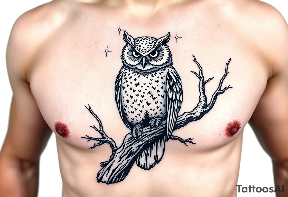 wise owl perched on ancient oak branch under starlit sky tattoo idea wise owl perched on ancient oak branch under starlit sky tattoo idea
