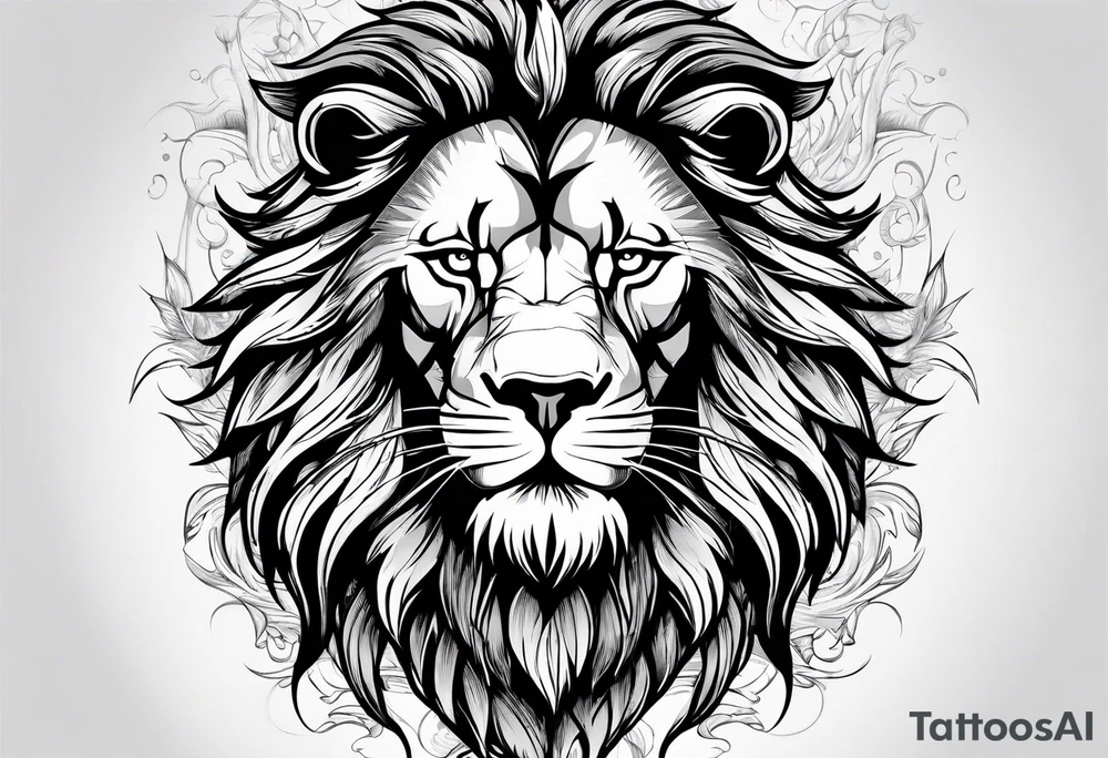 Lion head roaring with warrior tattoo idea