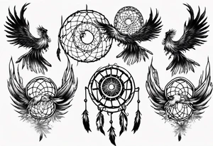 Firey Phoenix bursting from dream catcher tattoo idea