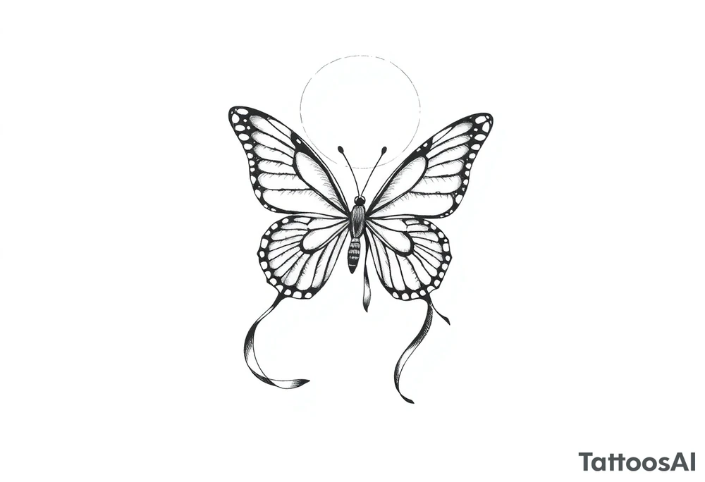 ethereal butterfly with flowing silk ribbons in moonlight tattoo idea