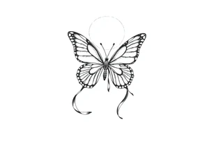 ethereal butterfly with flowing silk ribbons in moonlight tattoo idea