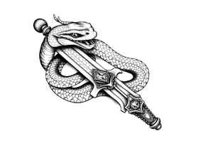 mystical snake coiled around an ancient dagger with jeweled hilt tattoo idea