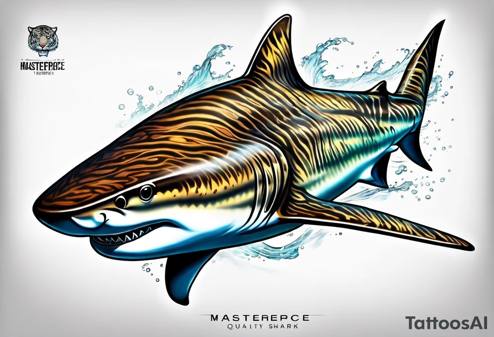 tiger shark with cool texture pattern top view tattoo idea