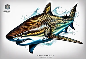 tiger shark with cool texture pattern top view tattoo idea