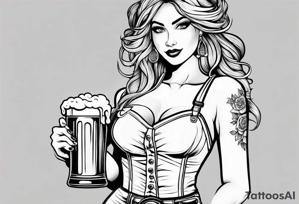 Waitress holding a beer tattoo idea