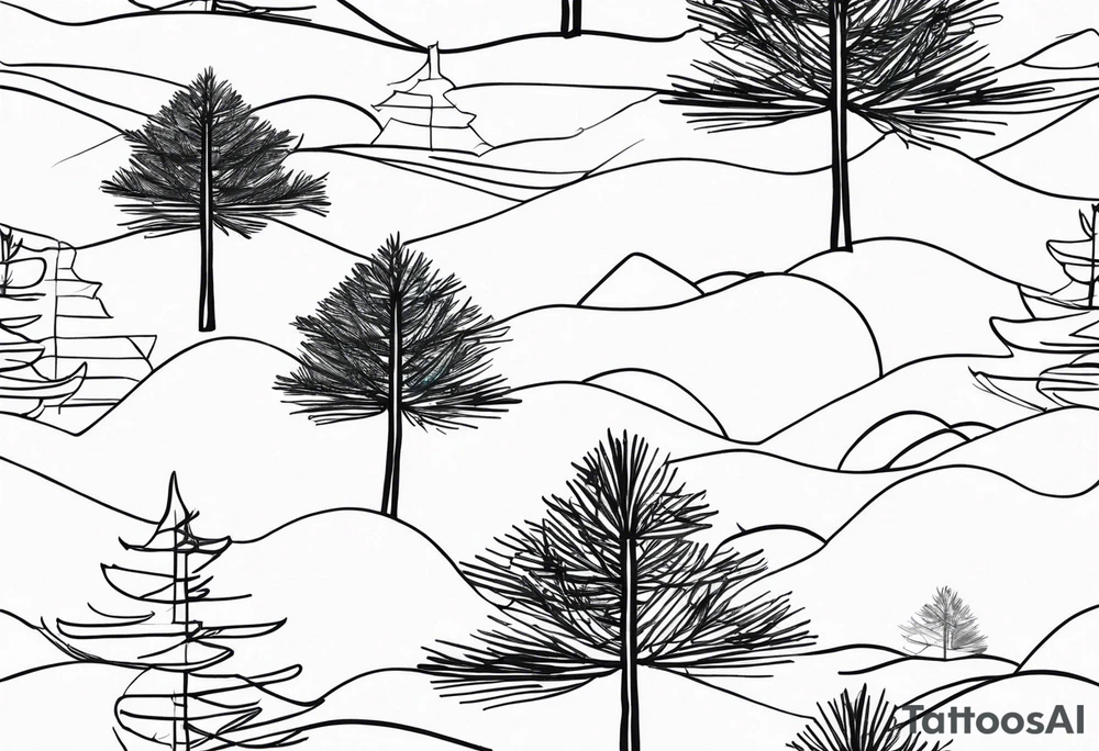 Continuous line pine trees tattoo idea