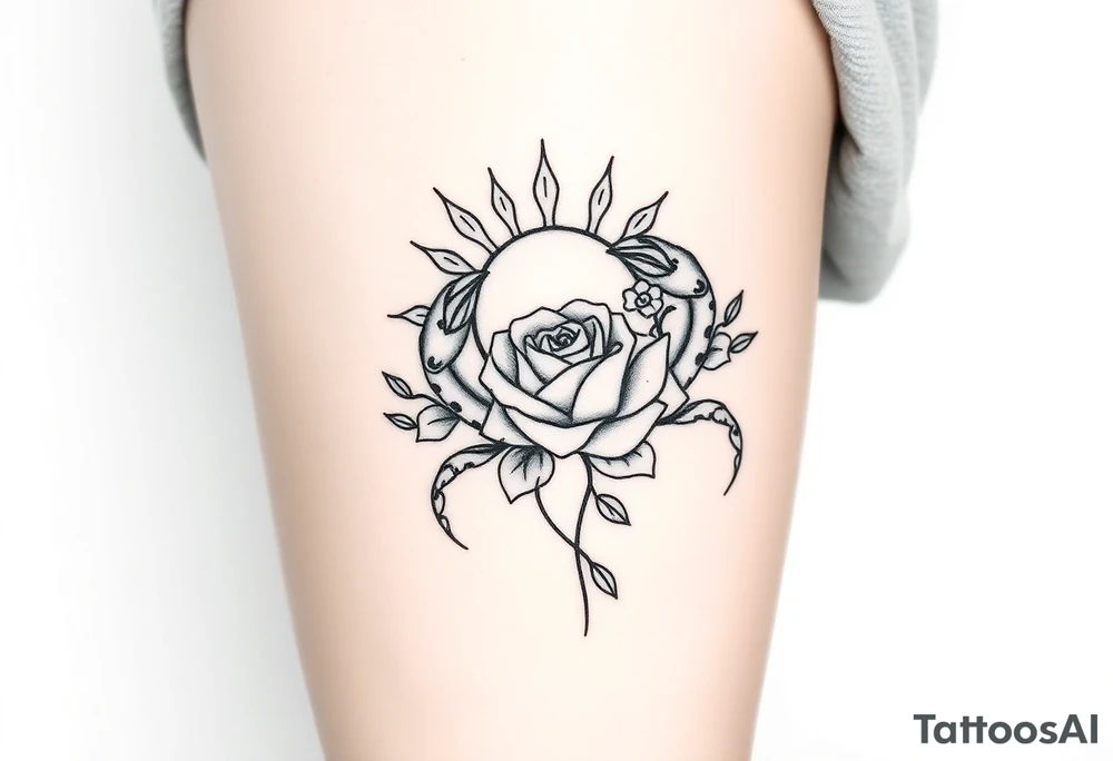 Sun, rose, and crab traditional old school tattoo idea