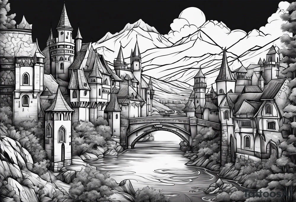 medieval tribal city land vignette tattoo idea
