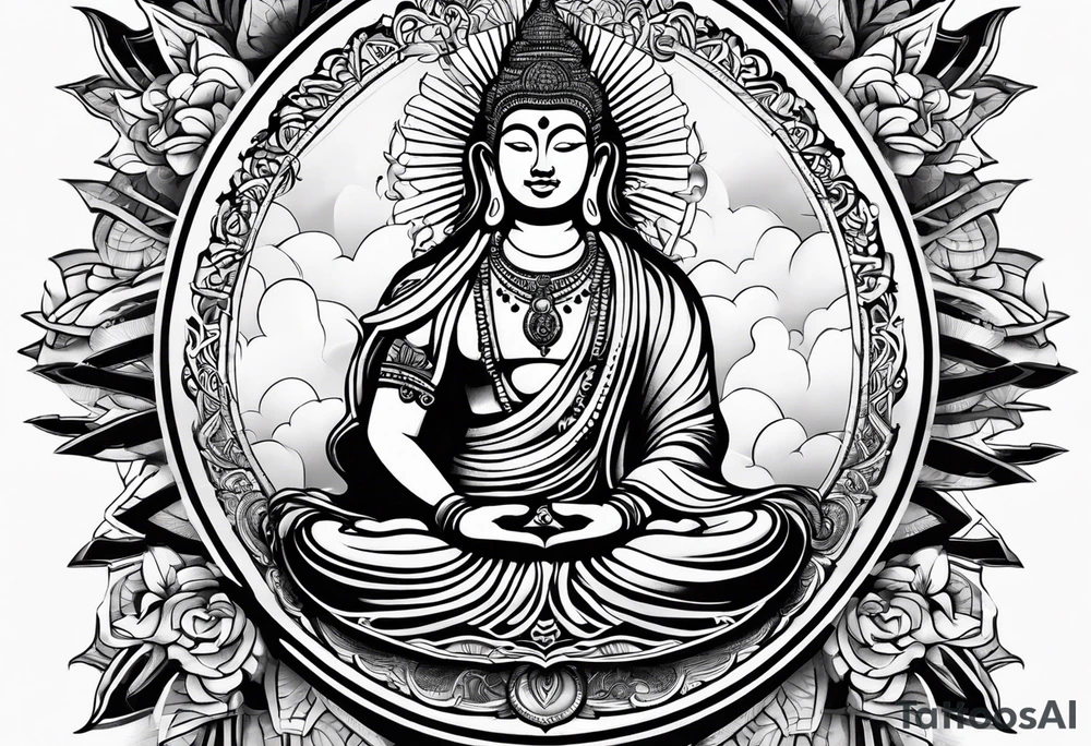 one aum with sunrays and clouds tattoo idea