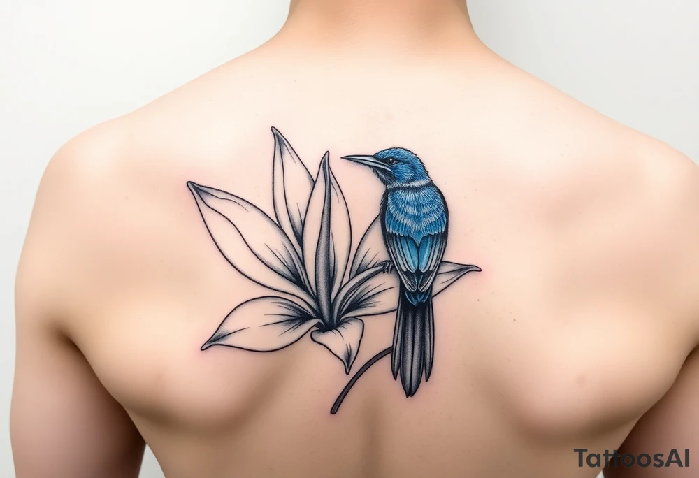 Bird of paradise flower with blue bird tattoo idea