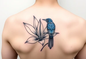 Bird of paradise flower with blue bird tattoo idea