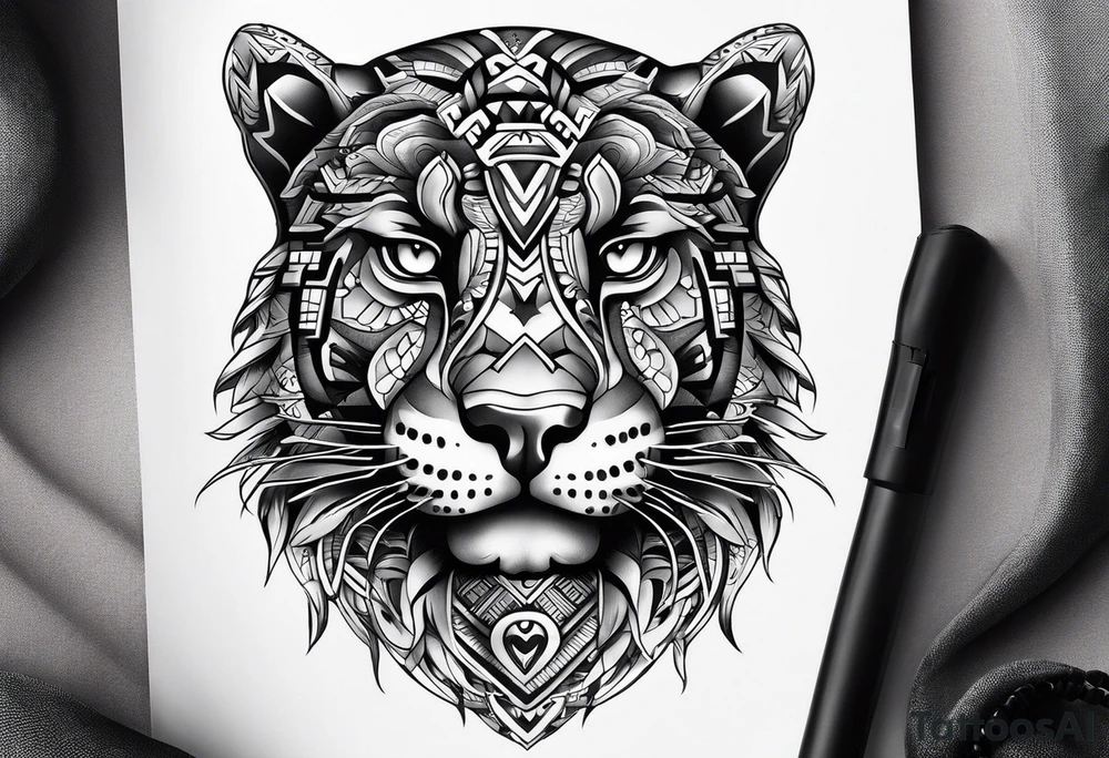 aztec black jaguar sitting tattoo idea