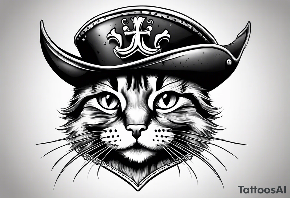 Happy cat in pirat hat tattoo idea