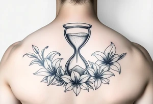 Hourglass and lillies, realistic, black and white tattoo idea