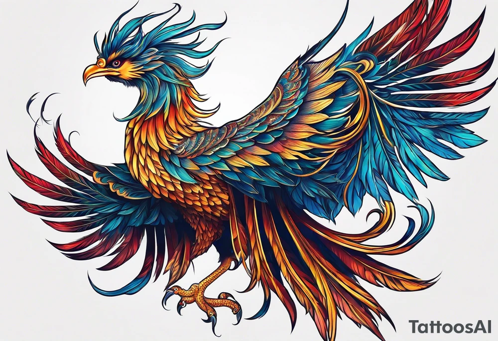 asian elegant long feathered phoenix
with a long neck, with no wings, graceful tattoo idea