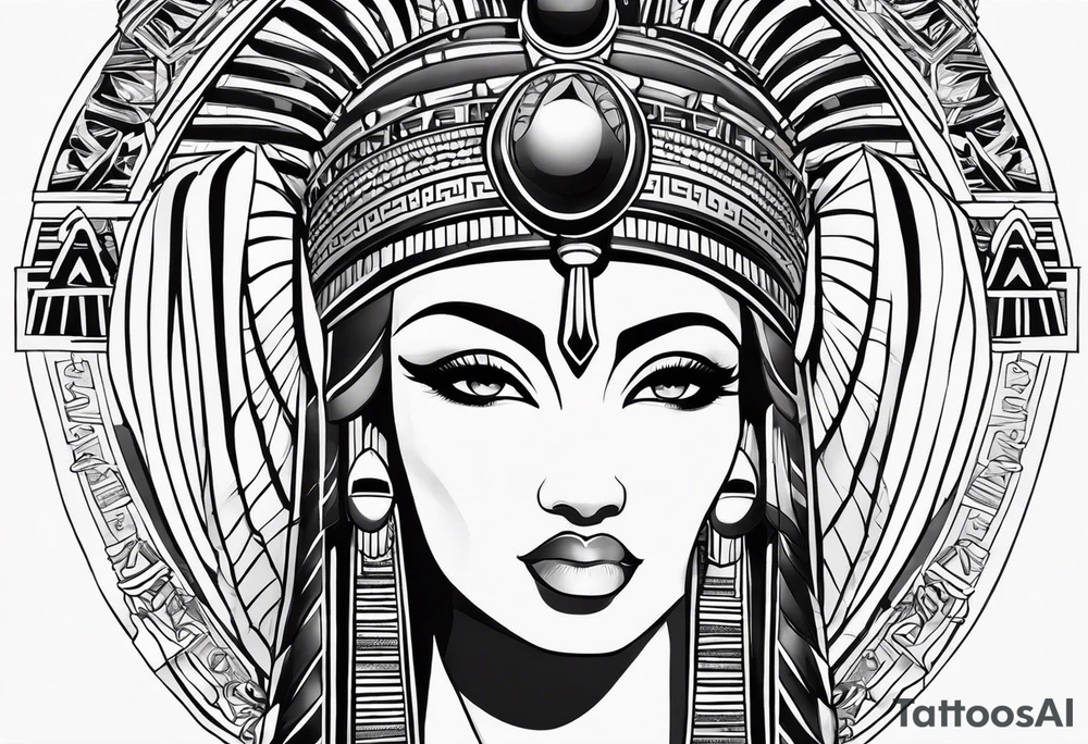black and white Egyptian goddess Isis tattoo idea