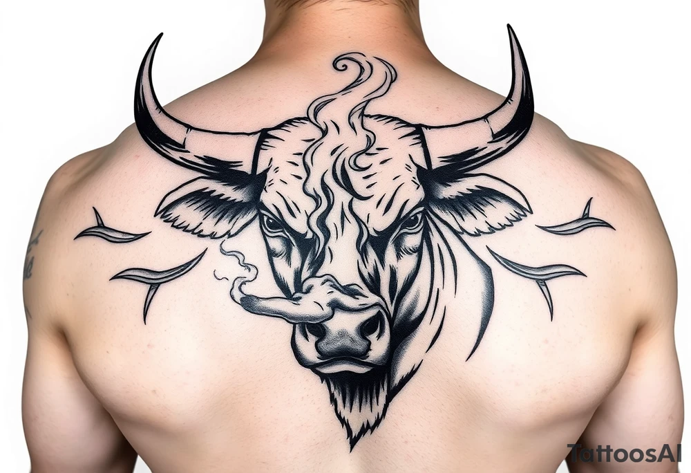 Bull blowing Natural Born Talent in smoke out of his nose tattoo idea