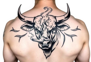 Bull blowing Natural Born Talent in smoke out of his nose tattoo idea