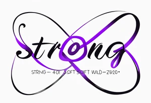text “Strong. Soft. Wild.”, infinity symbol, 4 kids, purple tattoo idea
