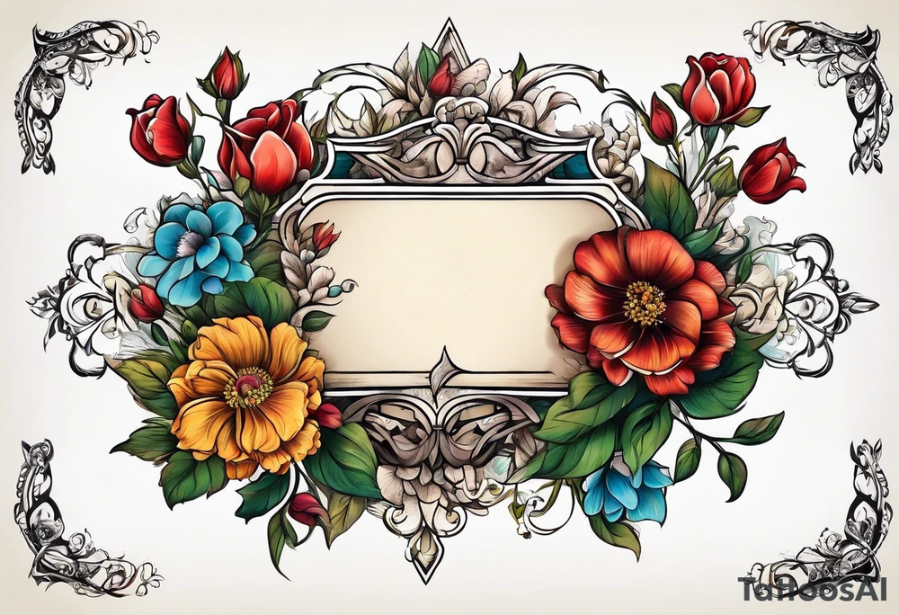 Vintage frame with flowers and space tattoo idea