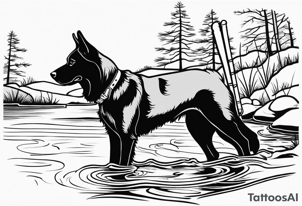 My dog Duke passed away and he loved trying to get sticks off the bottom of the creek tattoo idea