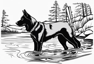 My dog Duke passed away and he loved trying to get sticks off the bottom of the creek tattoo idea