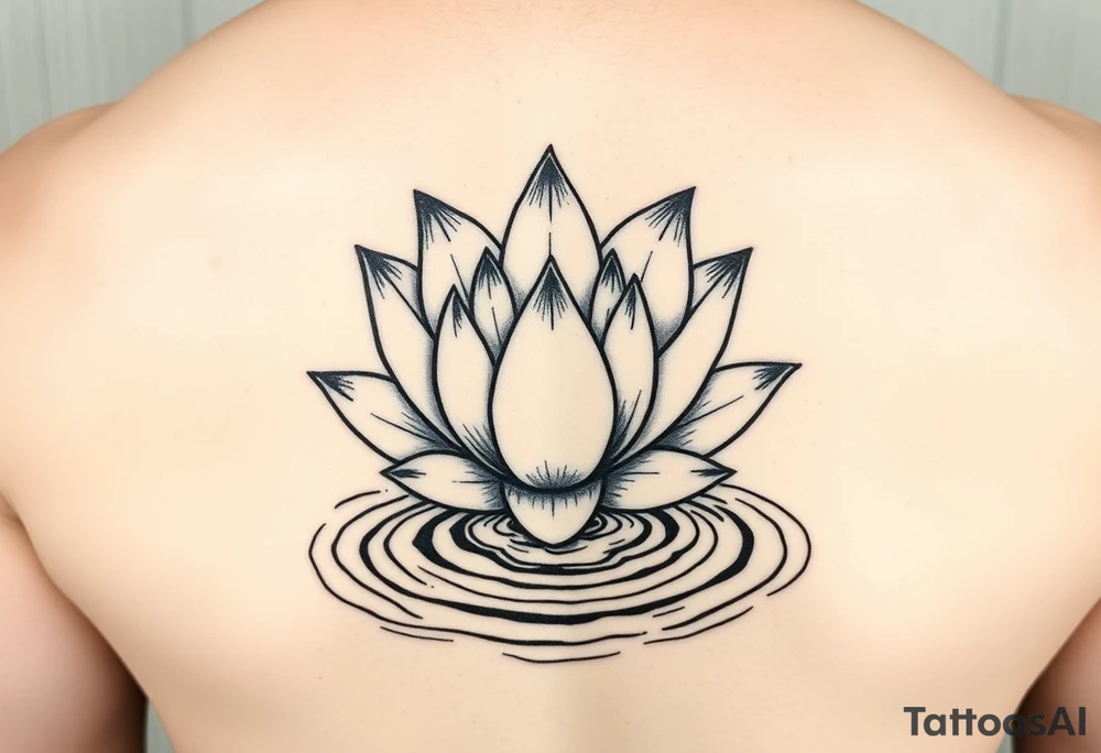 serene lotus flower emerging from sacred waters with ripples tattoo idea