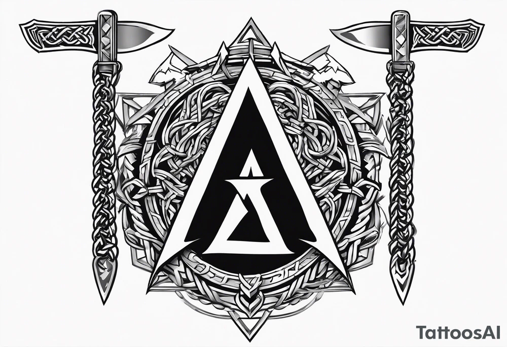 Valhalla sword shield axe barbed wire chains valknut tattoo idea