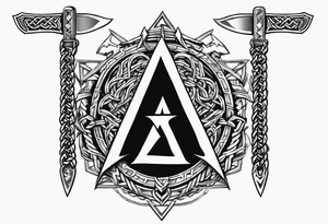 Valhalla  sword shield axe barbed wire chains valknut tattoo idea