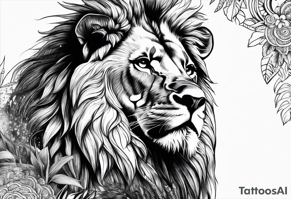 Lion involving Hawaiian water symbol tattoo idea
