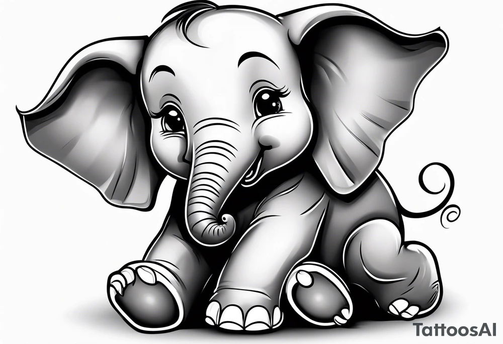 Cartoon baby elephant skating tattoo idea