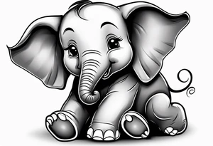 Cartoon baby elephant skating tattoo idea