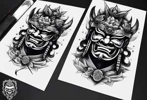 Japanese Samurai two Mask Tattoo Designs laugh and cry tattoo idea