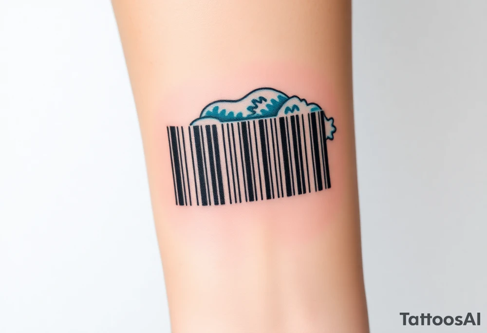 A barcode that seamlessly blends into ocean waves, symbolizing a love as deep as the sea tattoo idea