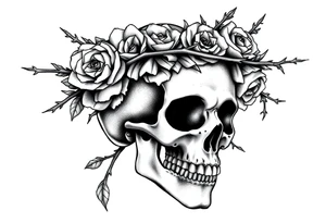 ornate skull adorned with crown of wild roses and thorns tattoo idea