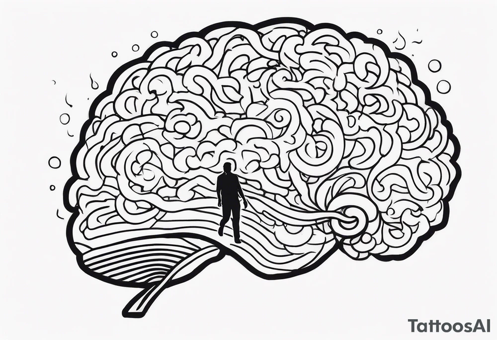 Human walking brain around like a dog while world is burning tattoo idea