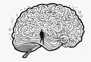Human walking brain around like a dog while world is burning tattoo idea