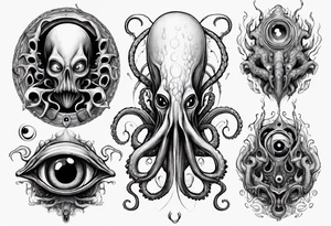 lovecraft theme with tentacle+++ and eyes for forearms
long tattoo tattoo idea