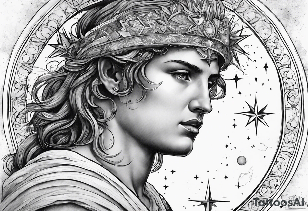 Constellation of stars January 3rd on 2003 in unison with the Greek God Meletus tattoo idea